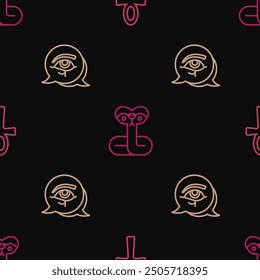 Set line Cross ankh, Eye of Horus and Snake on seamless pattern. Vector