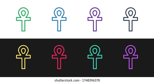 Set line Cross ankh icon isolated on black and white background. Vector Illustration