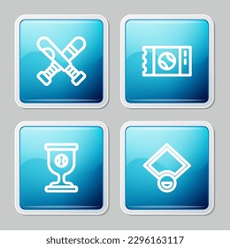 Set line Crossed baseball bat, Baseball ticket, Award cup with and field icon. Vector