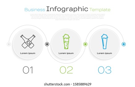 Set line Crossed beer bottle, Glass of beer and Glass of beer. Business infographic template. Vector