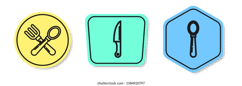 Set line Crossed fork and spoon , Knife  and Spoon . Colored shapes. Vector