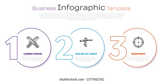 Set line Crossed hunter knife, Gun shooting and Target sport for shooting competition. Business infographic template. Vector
