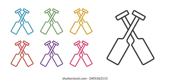 Set line Crossed oars or paddles boat icon isolated on white background. Set icons colorful. Vector