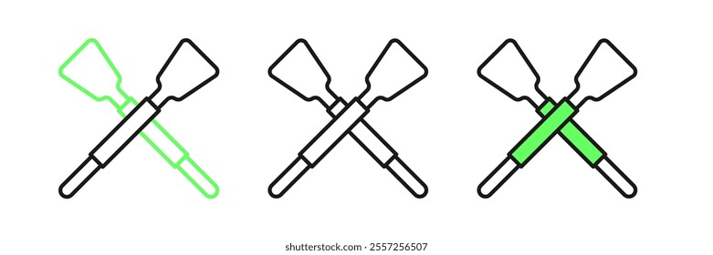 Set line Crossed oars or paddles boat icon isolated on white background.  Vector