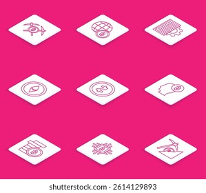 Set line Crossed pickaxe, Globe and cryptocurrency coin Bitcoin, Server gear, Cryptocurrency Ethereum ETH, Zcash ZEC, think,  and CPU mining farm icon. Vector