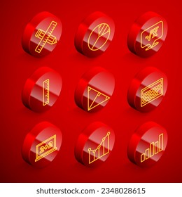 Set line Crossed ruler and pencil, Pie chart infographic, Square root of x glyph, Ruler, Angle bisector triangle, Calculator, Chalkboard and Graph, schedule, chart, diagram icon. Vector