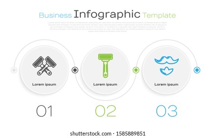 Set line Crossed shaving razor, Shaving razor and Mustache and beard. Business infographic template. Vector