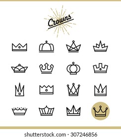 Set of line crown icons, vector illustration