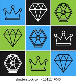 Set line Crown, Lucky wheel and Diamond icon. Vector