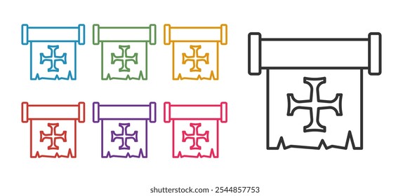 Definir linha Ícone de cruzada isolado no fundo branco. Defina os ícones com cores. Vetor