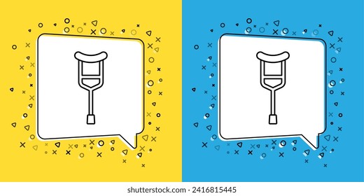 Set line Crutch or crutches icon isolated on yellow and blue background. Equipment for rehabilitation of people with diseases of musculoskeletal system.  Vector