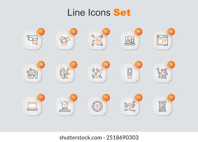 Set line Cápsulas criogênicas, Segurança cibernética, Moeda criptomoeda Bitcoin, Holograma, Laptop, Rede neural, USB flash drive e Medical pill ícone de bio-hacking. Vetor
