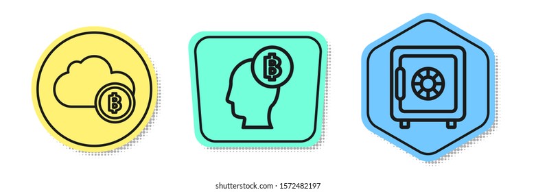 Set line Cryptocurrency cloud mining, Bitcoin think and Safe. Colored shapes. Vector