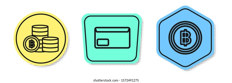 Set line Cryptocurrency coin Bitcoin, Envelope and Cryptocurrency coin Bitcoin. Colored shapes. Vector