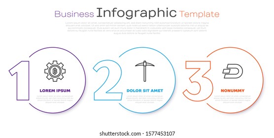 Set line Cryptocurrency coin Bitcoin, Pickaxe and Cryptocurrency coin Dash. Business infographic template. Vector