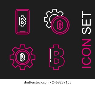 Set line Cryptocurrency coin Bitcoin,  and Phone mobile and cryptocurrency icon. Vector