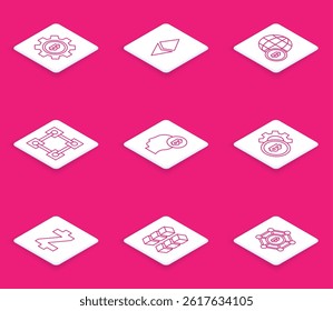 Set line Cryptocurrency coin Bitcoin, Ethereum ETH, Globe and cryptocurrency, Blockchain technology, think, Zcash ZEC and  icon. Vector