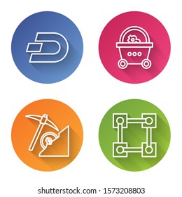 Set line Cryptocurrency coin Dash, Shopping basket with bitcoin, Cryptocurrency cloud mining and Blockchain technology. Color circle button. Vector