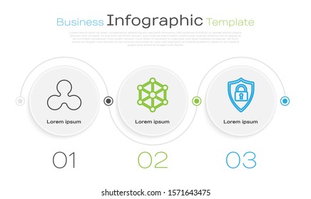 Set line Cryptocurrency coin Ripple XRP, Blockchain technology and Shield security with lock. Business infographic template. Vector