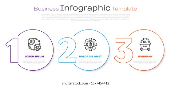 Set line Cryptocurrency exchange, Cryptocurrency coin Bitcoin and Shopping basket with bitcoin. Business infographic template. Vector