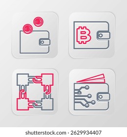 Set line Cryptocurrency wallet, Blockchain technology,  and  icon. Vector