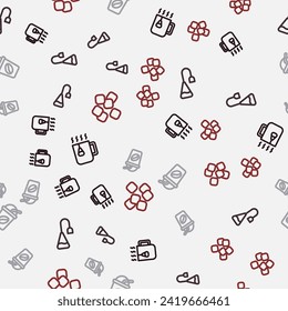 Set line Cup of tea with bag, Tea, Iced coffee and Sugar cubes on seamless pattern. Vector