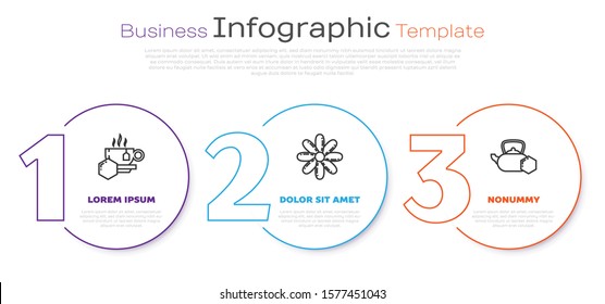 Set line Cup of tea with honey, Flower and Tea kettle with honey. Business infographic template. Vector