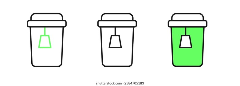 Set line Cup of tea icon isolated on white background.  Vector