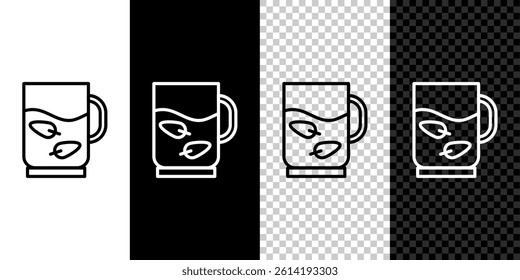 Set line Cup of tea and leaf icon isolated on black and white background.  Vector