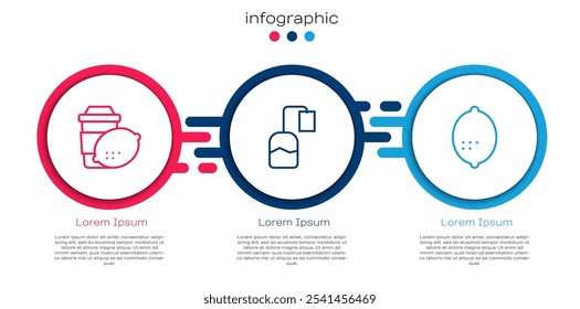 Set line Taza de té con limón, Bolsita de té y Limón. Plantilla de infografía de negocios. Vector