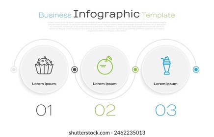 Set line Cupcake, Apple and Milkshake. Business infographic template. Vector