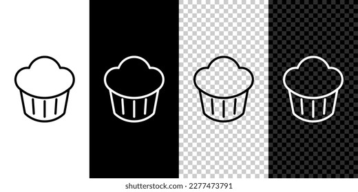 Set line Cupcake icon isolated on black and white, transparent background.  Vector