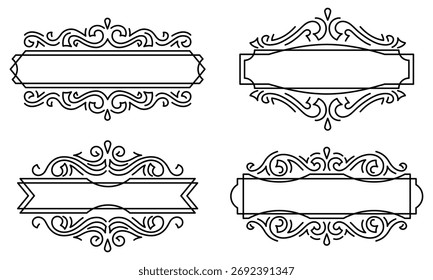 Set of line curl frames. Modern decorative linear backgrounds.