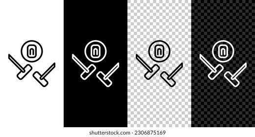 Set line Curling sport game icon isolated on black and white background. Sport equipment.  Vector