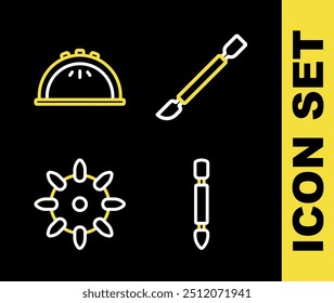 Set line Cuticle pusher, False nails and Manicure lamp icon. Vector