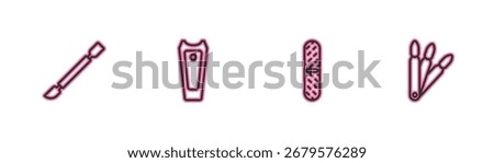 Set line Cuticle pusher, Nail file, cutter and False nails icon. Vector