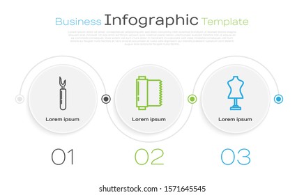 Set line Cutter tool, Textile fabric roll and Mannequin. Business infographic template. Vector