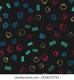 Set line Cutting board, Electronic scales, Chef hat and Bag of flour on seamless pattern. Vector