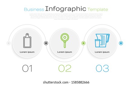 Set line Cutting board , Frying pan  and Measuring cup. Business infographic template. Vector