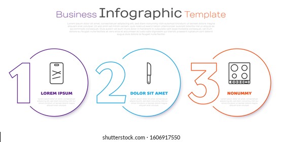 Set line Cutting board, Knife and Gas stove. Business infographic template. Vector