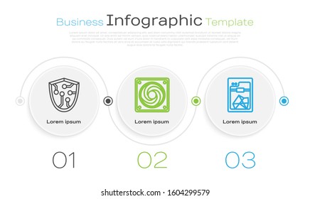 Set line Cyber security, Computer cooler and 3D printer. Business infographic template. Vector