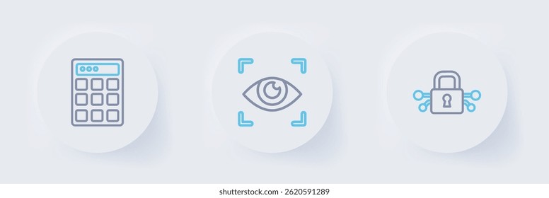 Set line Cyber security, Eye scan and Password protection icon. Vector