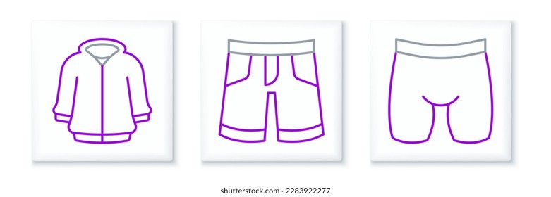 Ajuste la línea Recortes de ciclismo, Hoodie y el icono de pantalones cortos. Vector