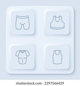 Set line Cycling shorts, Undershirt, T-shirt and . White square button. Vector