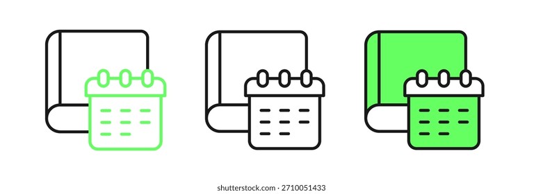 Set line Daily paper notepad icon isolated on white background.  Vector