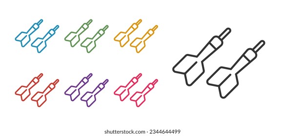 Establecer el icono de flecha Dart de línea aislado en fondo blanco. Indique los iconos en colores. Vector