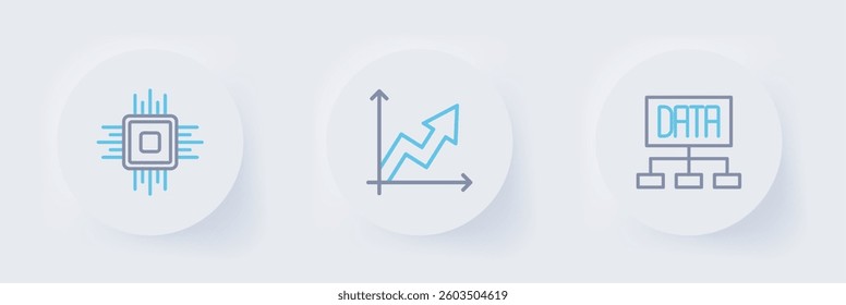Set line Data analysis, Financial growth and Processor CPU icon. Vector