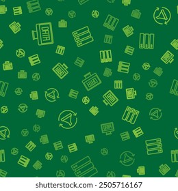 Set line Data analysis, Sales funnel with chart and Server on seamless pattern. Vector