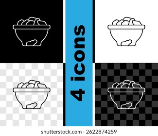 Fruta de la fecha en el icono del tazón aislado en blanco y negro, fondo transparente.  Vector