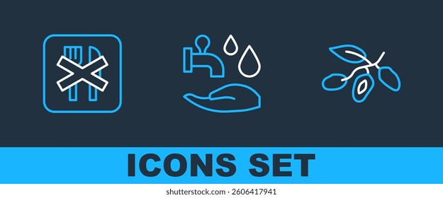 Set line Date fruit, Ramadan fasting and Wudhu icon. Vector